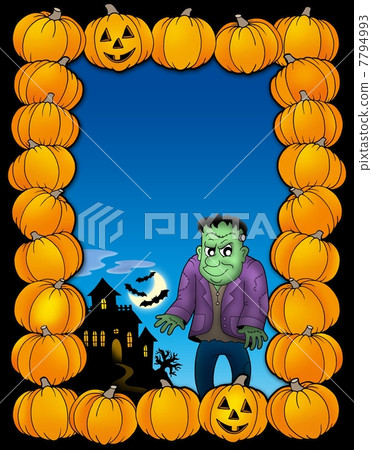 Halloween frame with Frankenstein 7794993