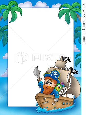 Frame with pirate sailing on ship Frame with pirate sailing on ship 7795006