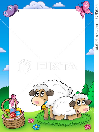 Easter frame with cute sheep Easter frame with cute sheep 7795025