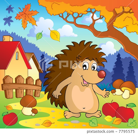 Autumn scene with hedgehog 1 Autumn scene with hedgehog 1 7795575