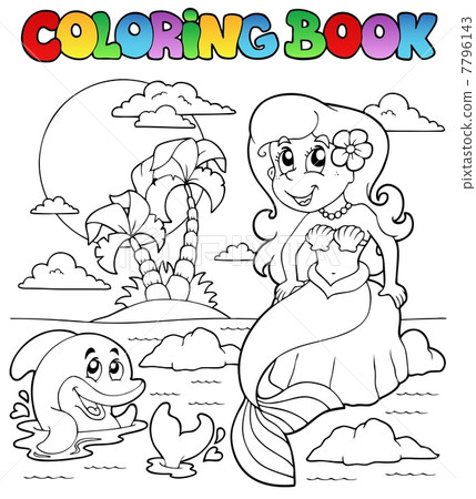 Stock Illustration: Coloring book ocean and mermaid 1