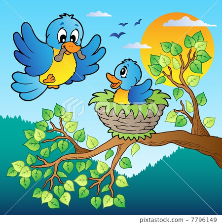 Two blue birds with tree branch 7796149