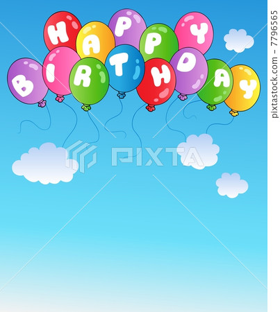 Happy birthday balloons on blue sky Happy birthday balloons on blue sky 7796565