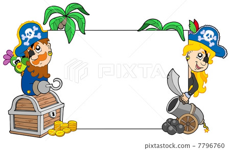 Cartoon pirates holding blank board Cartoon pirates holding blank board 7796760