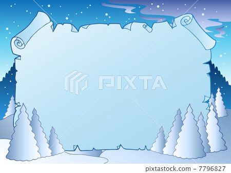 Winter landscape with blue scroll 7796827