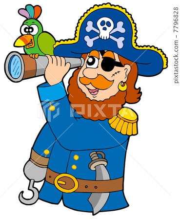 Pirate with spyglass and parrot 7796828