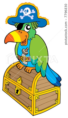 Pirate parrot sitting on chest 7796830