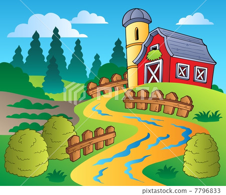 Country scene with red barn 4 7796833