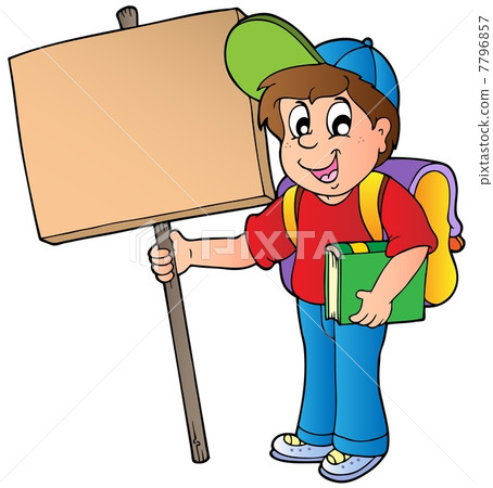 School boy holding wooden board School boy holding wooden board 7796857