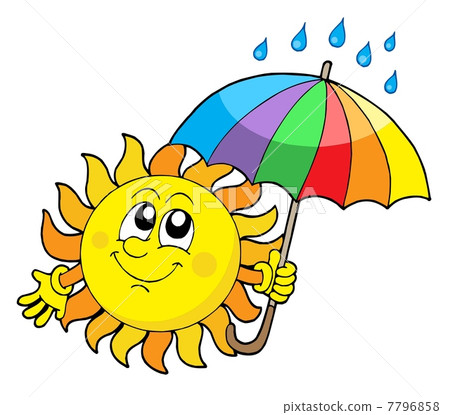 Smiling Sun with umbrella vector illustration 7796858