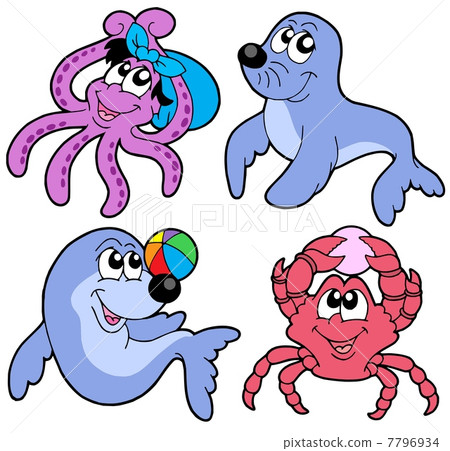 Various cute marine animals collection 7796934