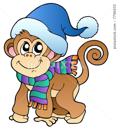 Cute monkey in winter clothes 7796935