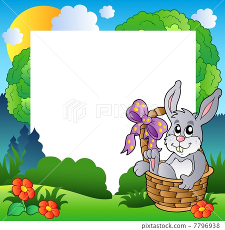 Easter frame with bunny in basket Easter frame with bunny in basket 7796938