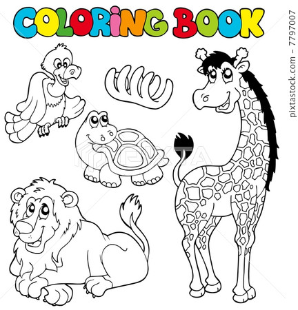 插图素材: coloring book with tropic animals 2