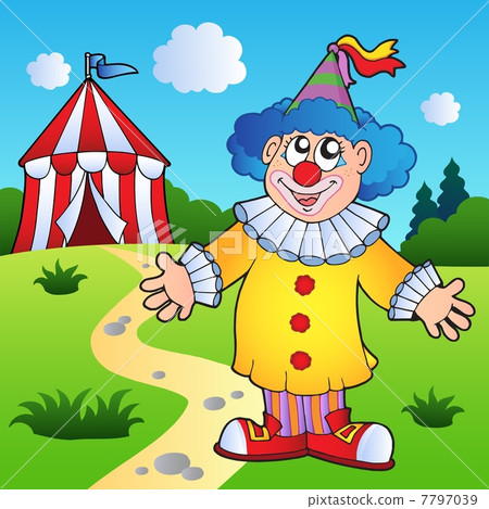 Cartoon clown with circus tent 7797039