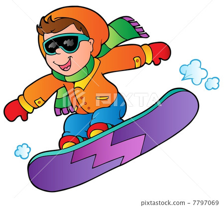 Cartoon boy on snowboard Cartoon boy on snowboard 7797069