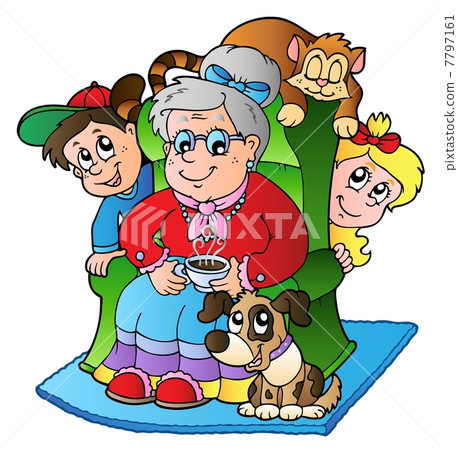 Cartoon grandma with two kids Cartoon grandma with two kids 7797161