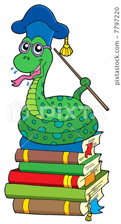 Snake teacher on pile of books Snake teacher on pile of books 7797220