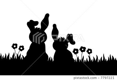 Silhouette of two rabbits on meadow Silhouette of two rabbits on meadow 7797221