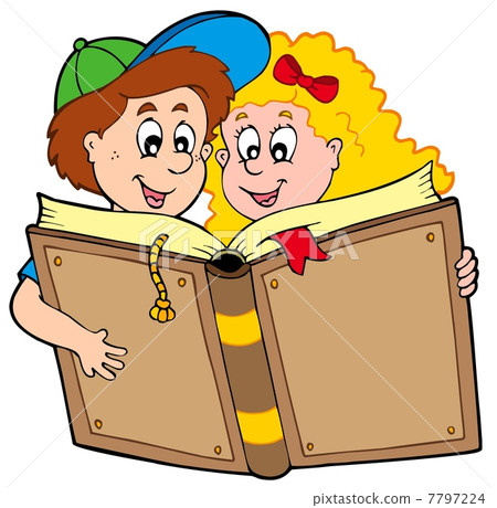 School boy and girl reading book - Stock Illustration [7797224] - PIXTA