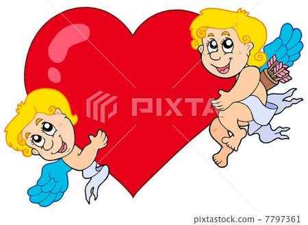 Two Cupids holding heart 7797361