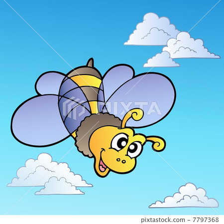 Cute bee on blue sky Cute bee on blue sky 7797368