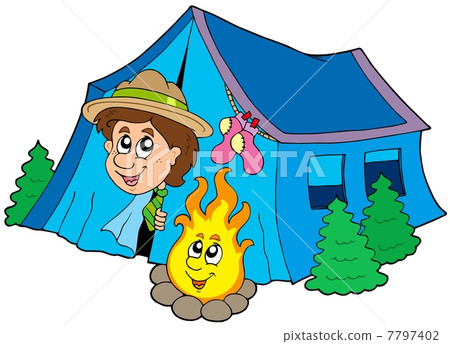 Scout camping in tent Scout camping in tent 7797402