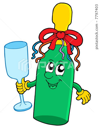 Cute sparkling wine bottle with glass 7797403