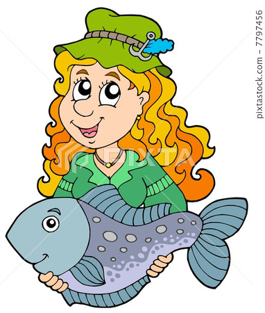 Fisherwoman holding big fish Fisherwoman holding big fish 7797456