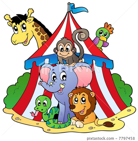 插图素材: various animals in circus tent