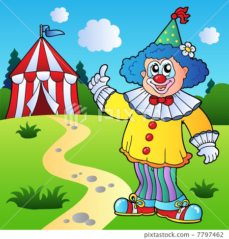 Funny clown with circus tent Funny clown with circus tent 7797462