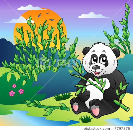 Cartoon panda in bamboo forest 7797876