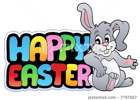 Happy Easter sign with happy bunny Happy Easter sign with happy bunny 7797887