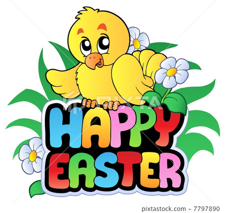 Happy Easter sign with chicken Happy Easter sign with chicken 7797890