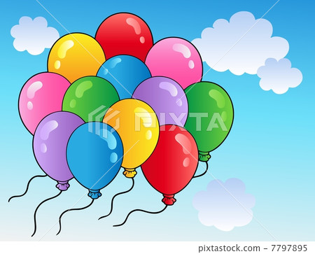 Blue sky with cartoon balloons 2 Blue sky with cartoon balloons 2 7797895