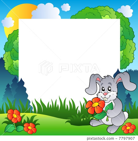 Spring frame with bunny and flowers 7797907