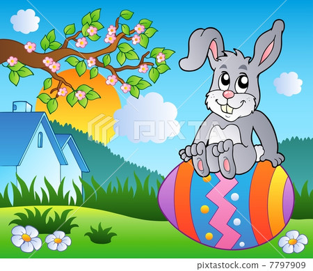 Meadow with bunny on Easter egg Meadow with bunny on Easter egg 7797909