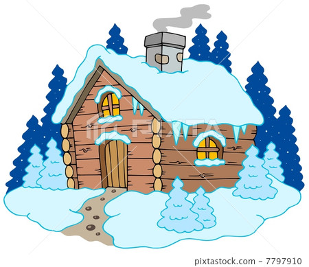 Wooden cottage in winter landscape Wooden cottage in winter landscape 7797910