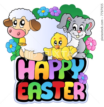 Happy Easter sign with animals Happy Easter sign with animals 7797935