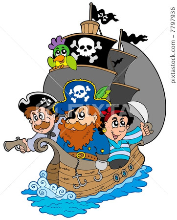 Ship with various cartoon pirates Ship with various cartoon pirates 7797936