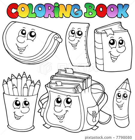 圖庫插圖: coloring book school cartoons 1