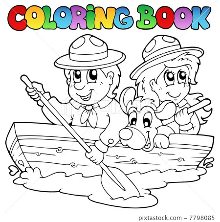 Coloring book with scouts in boat Coloring book with scouts in boat 7798085