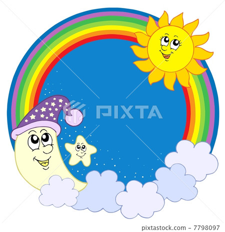 Moon Sun star in rainbow circle 7798097