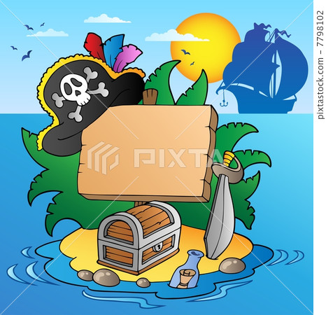 Board on pirate island with ship 7798102