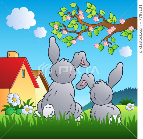 Meadow with two rabbits 7798131