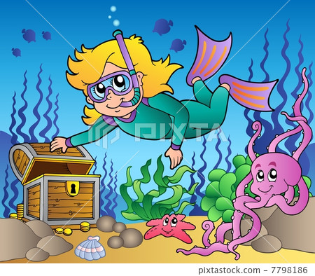 Girl snorkel diver exploring sea 7798186