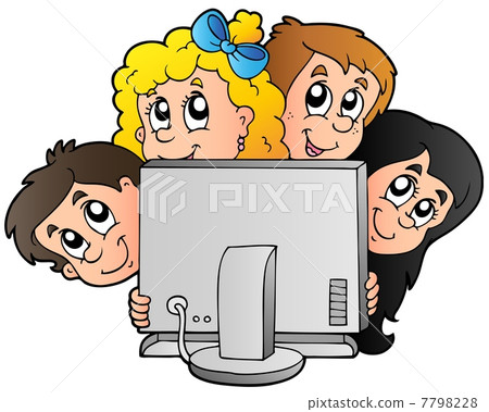 Cartoon kids with computer 7798228