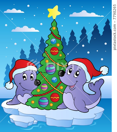 Two seals with Christmas tree 7798265