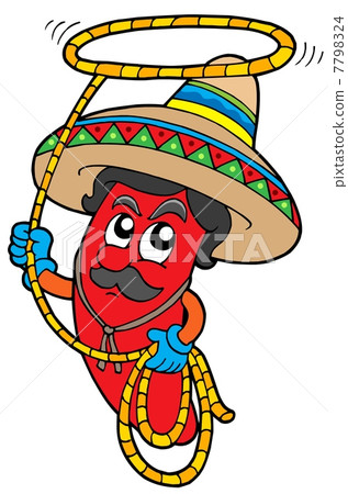 Cartoon Mexican chilli with lasso Cartoon Mexican chilli with lasso 7798324