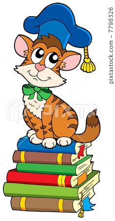 Cat teacher on pile of books Cat teacher on pile of books 7798326